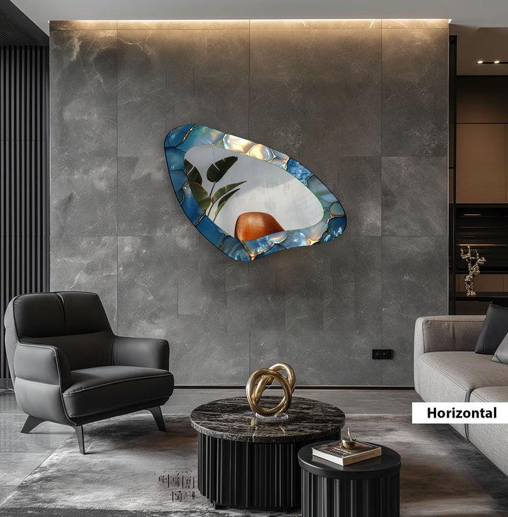 Blue Marbled Irregular Glass Wall Mirror