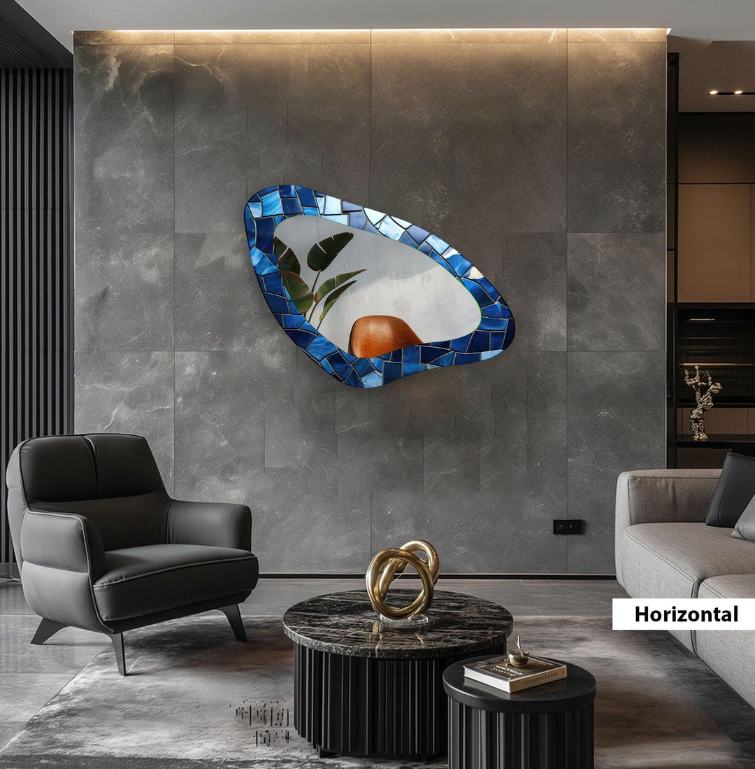 Blue Mosaic Accent Aesthetic Wall Mirror