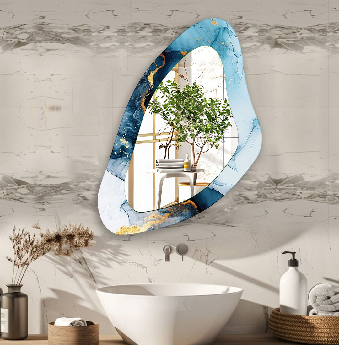 Light Blue Watercolor Aesthetic Wall Mirror