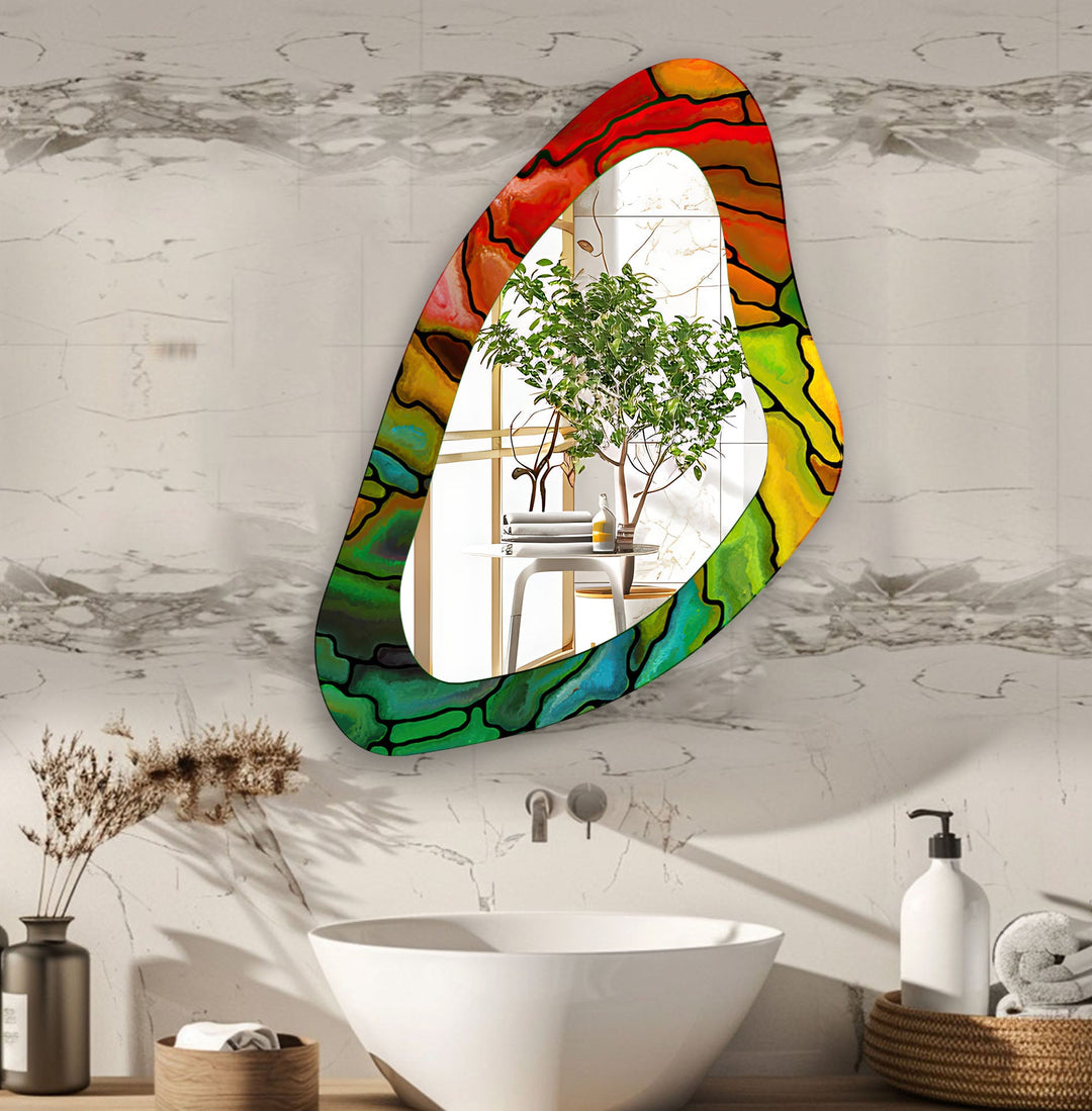 Green Stained Large Aesthetic Wall Mirror