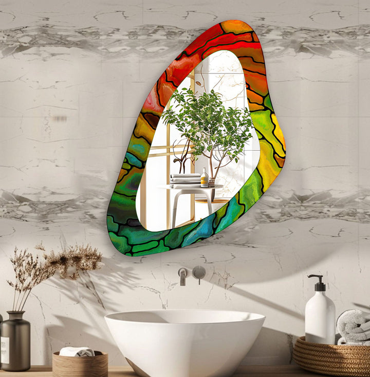 Green Stained Large Aesthetic Wall Mirror