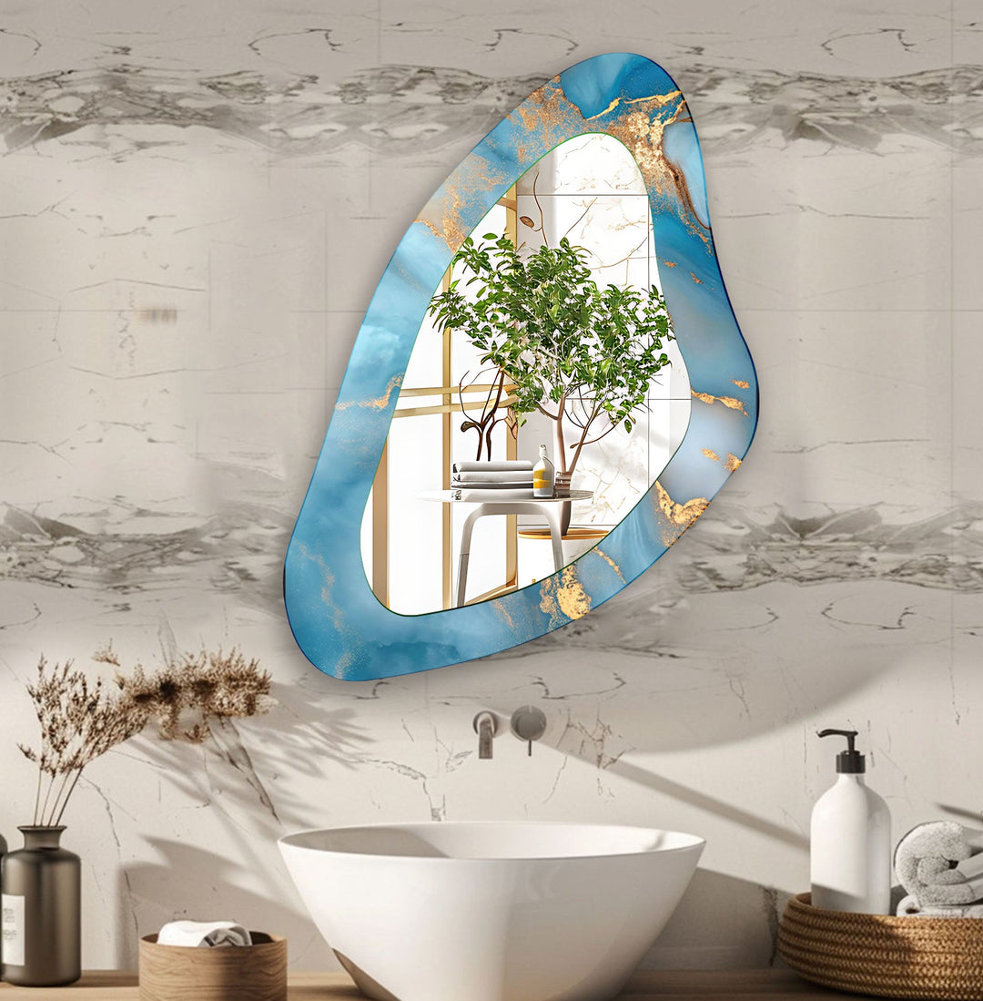 Blue Watercolor Irregular Large Wall Mirror