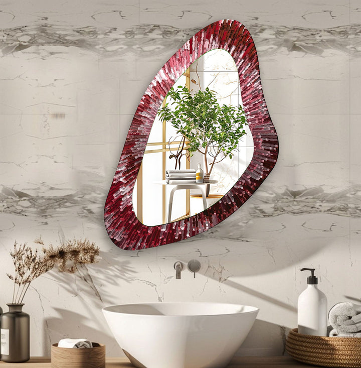 Red Asymmetrical Large Glass Wall Mirror