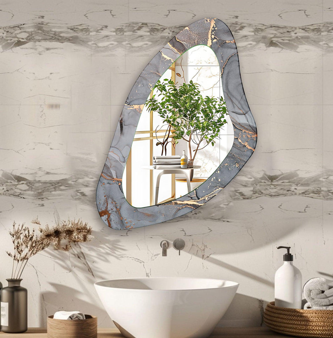 Grey Abstract Large Glass Wall Mirror