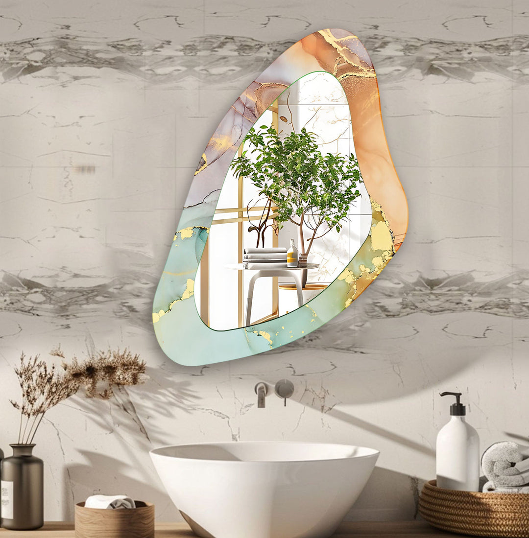 Light Green Abstract Irregular Wall Mirror