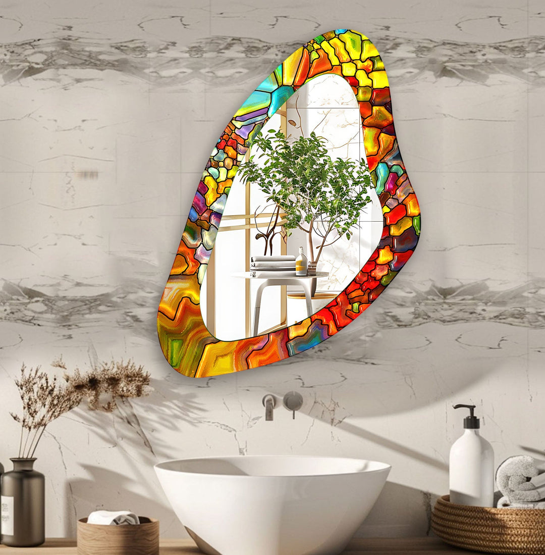 Orange Stained Asymmetrical Wall Mirror