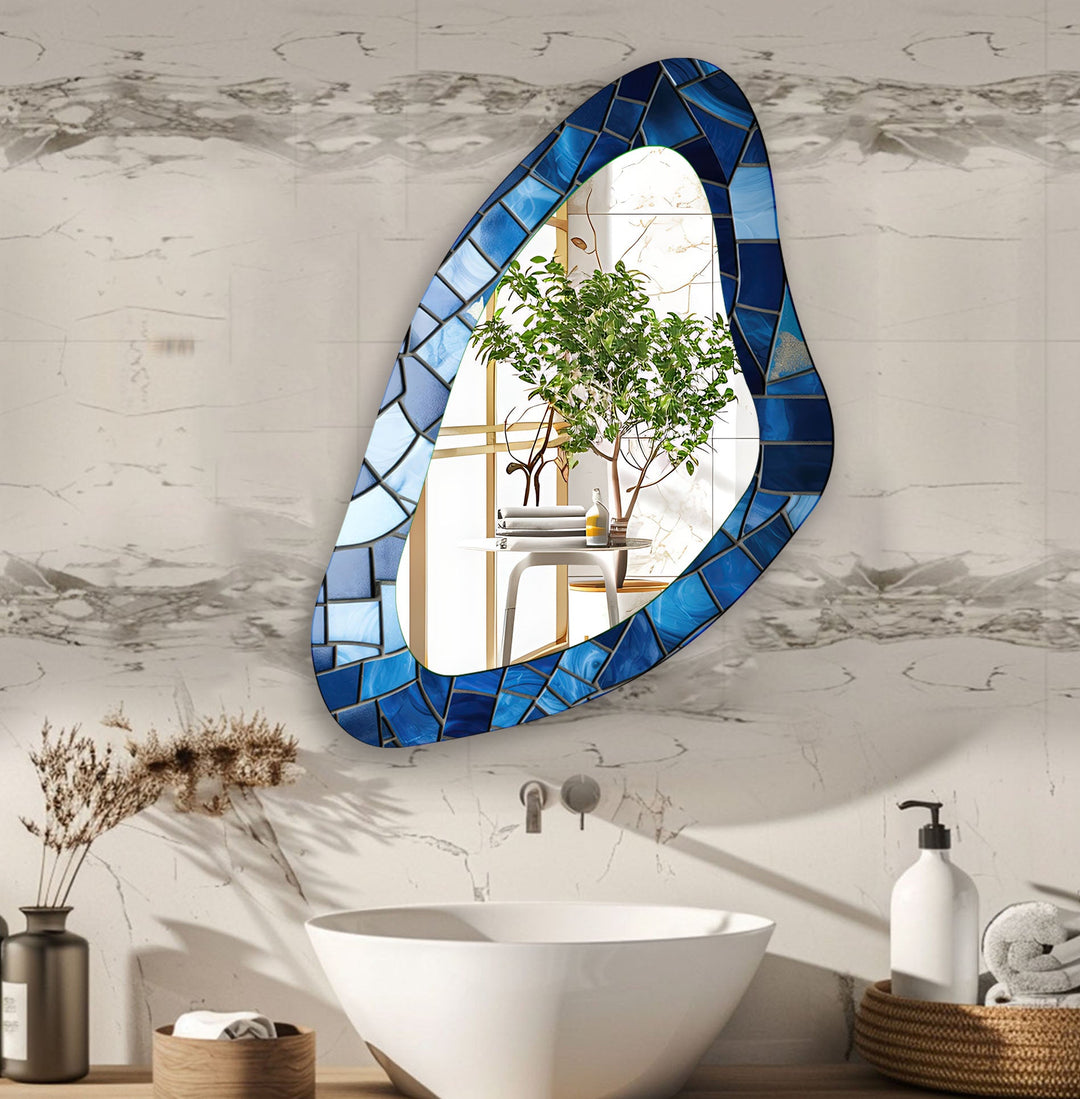 Blue Mosaic Accent Aesthetic Wall Mirror