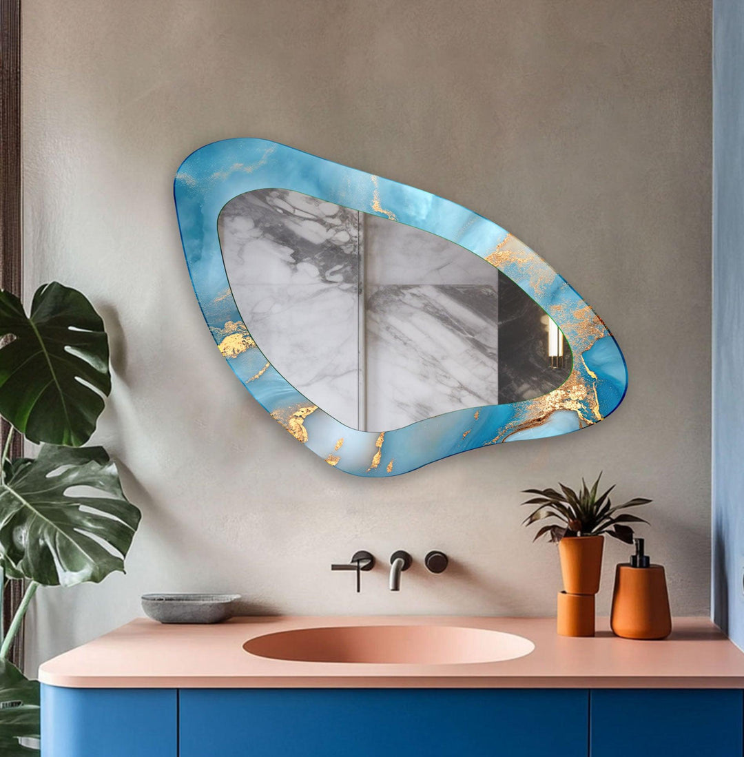 Blue Watercolor Irregular Large Wall Mirror