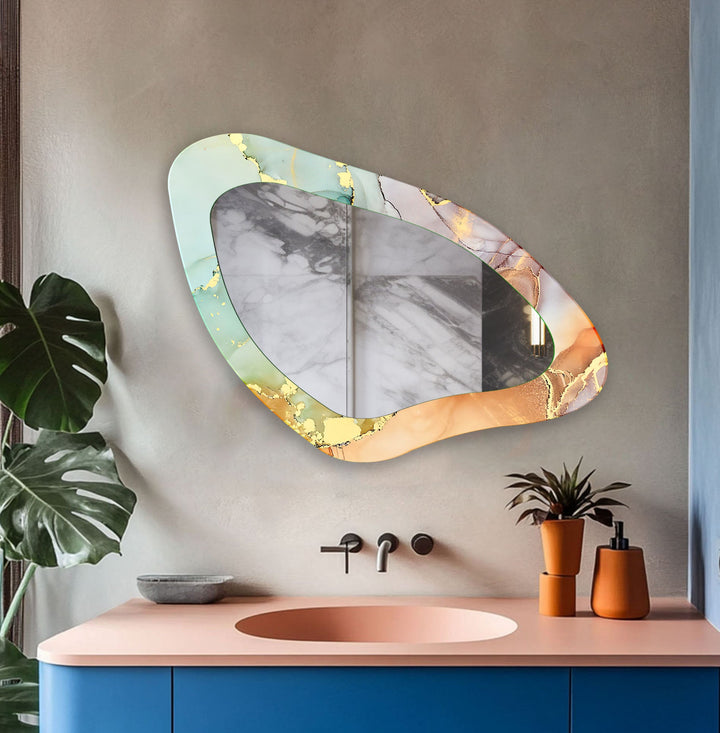 Light Green Abstract Irregular Wall Mirror