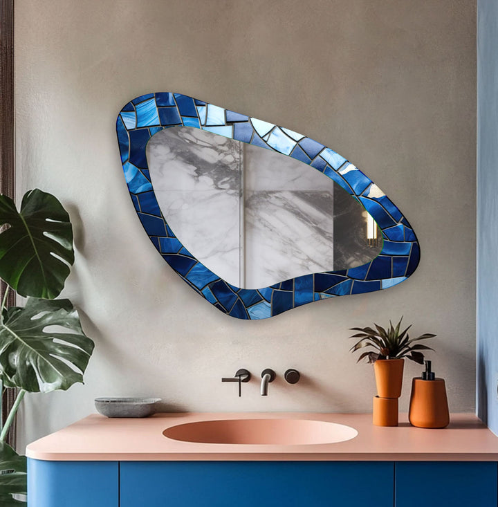 Blue Mosaic Accent Aesthetic Wall Mirror