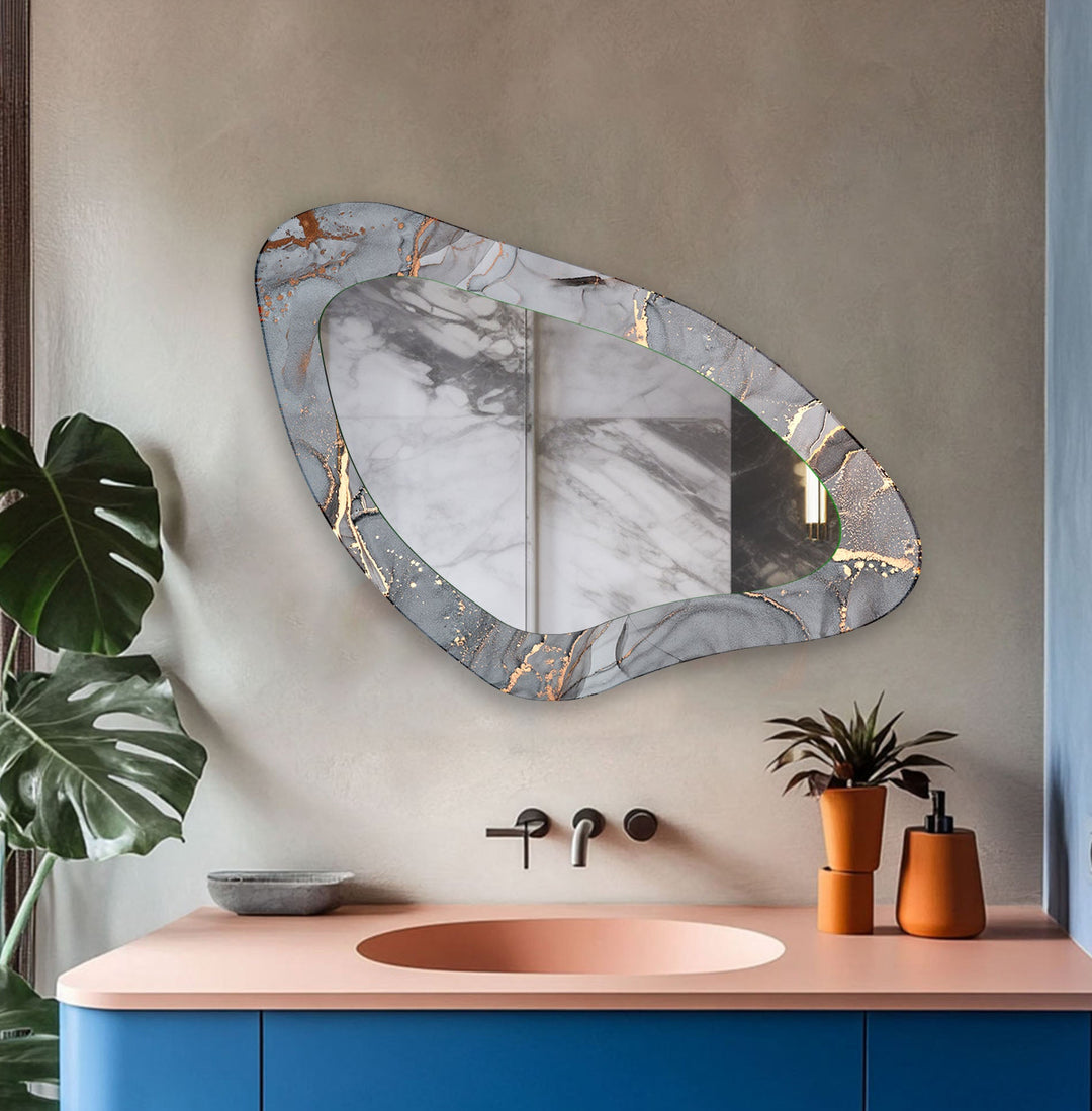 Grey Abstract Large Glass Wall Mirror