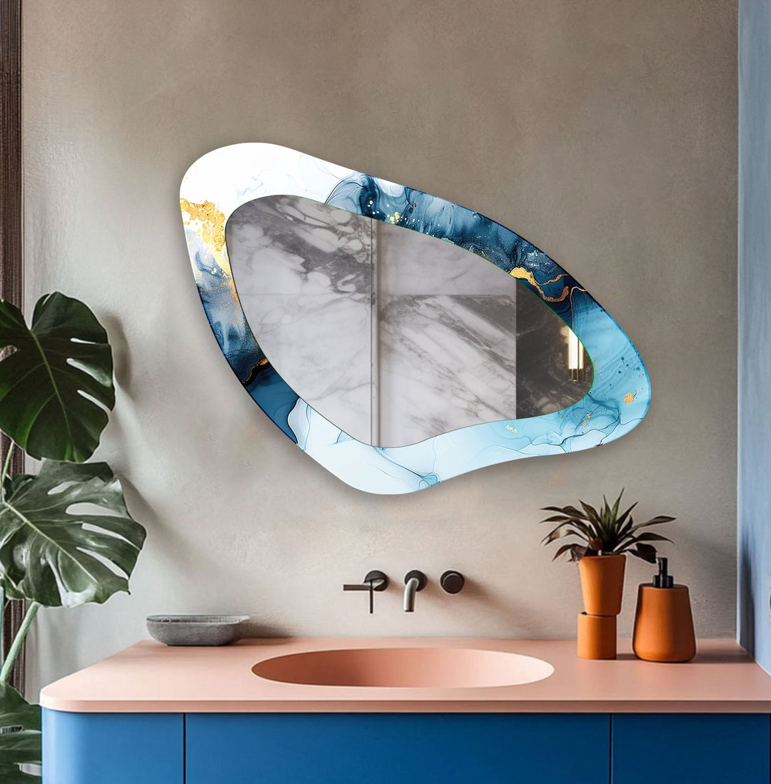 Light Blue Watercolor Aesthetic Wall Mirror