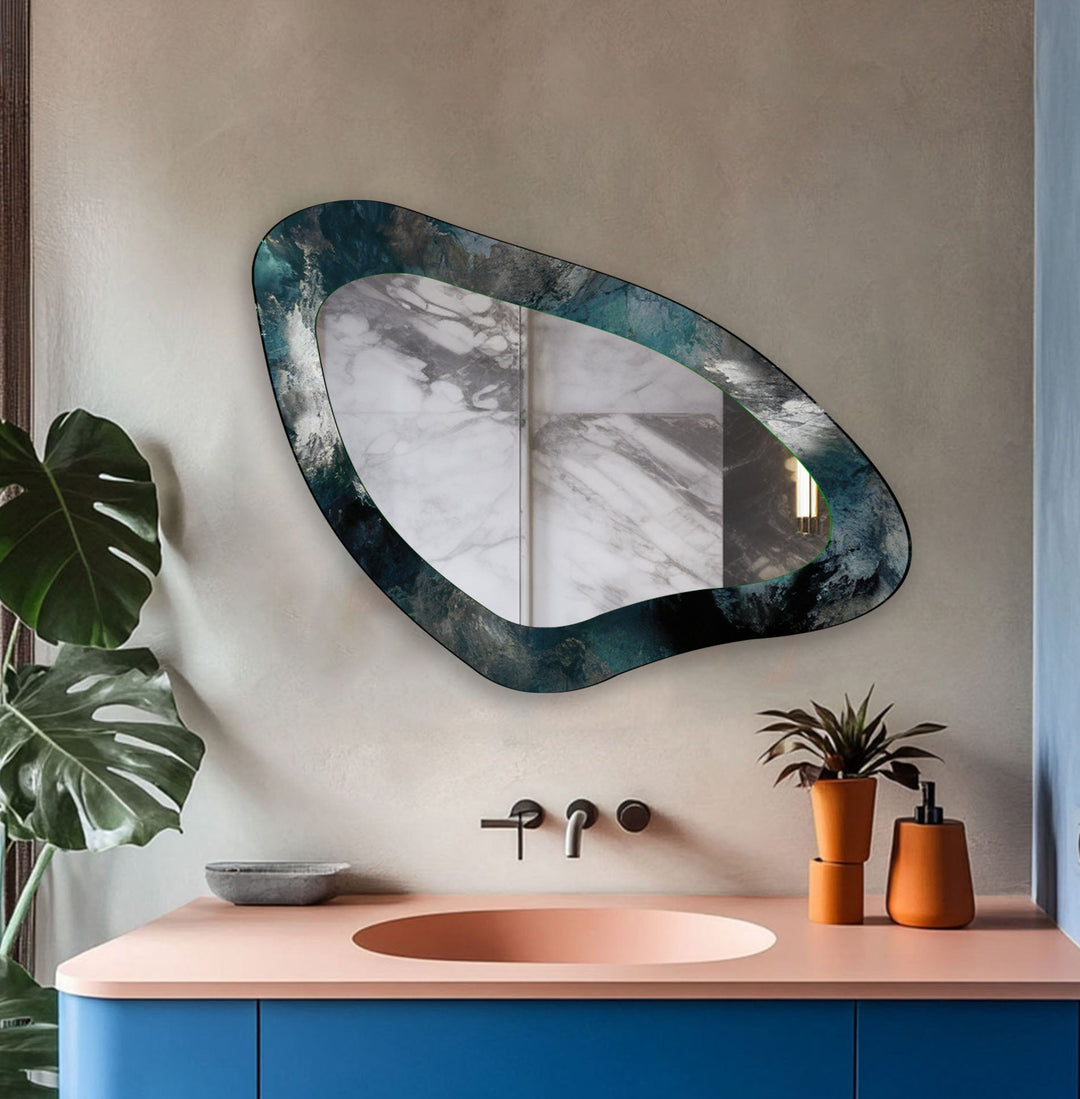 Dark Green Abstract Aesthetic Wall Mirror