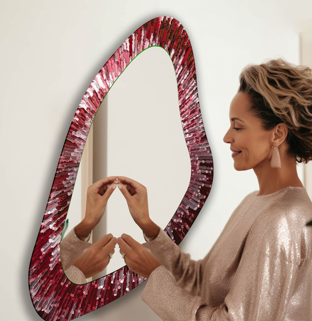 Red Asymmetrical Large Glass Wall Mirror