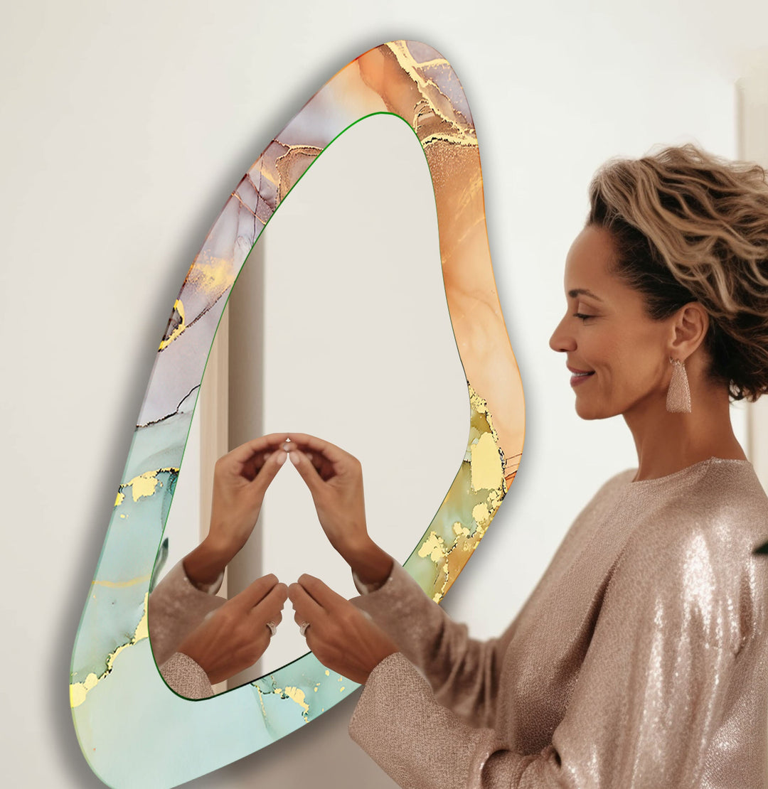 Light Green Abstract Irregular Wall Mirror