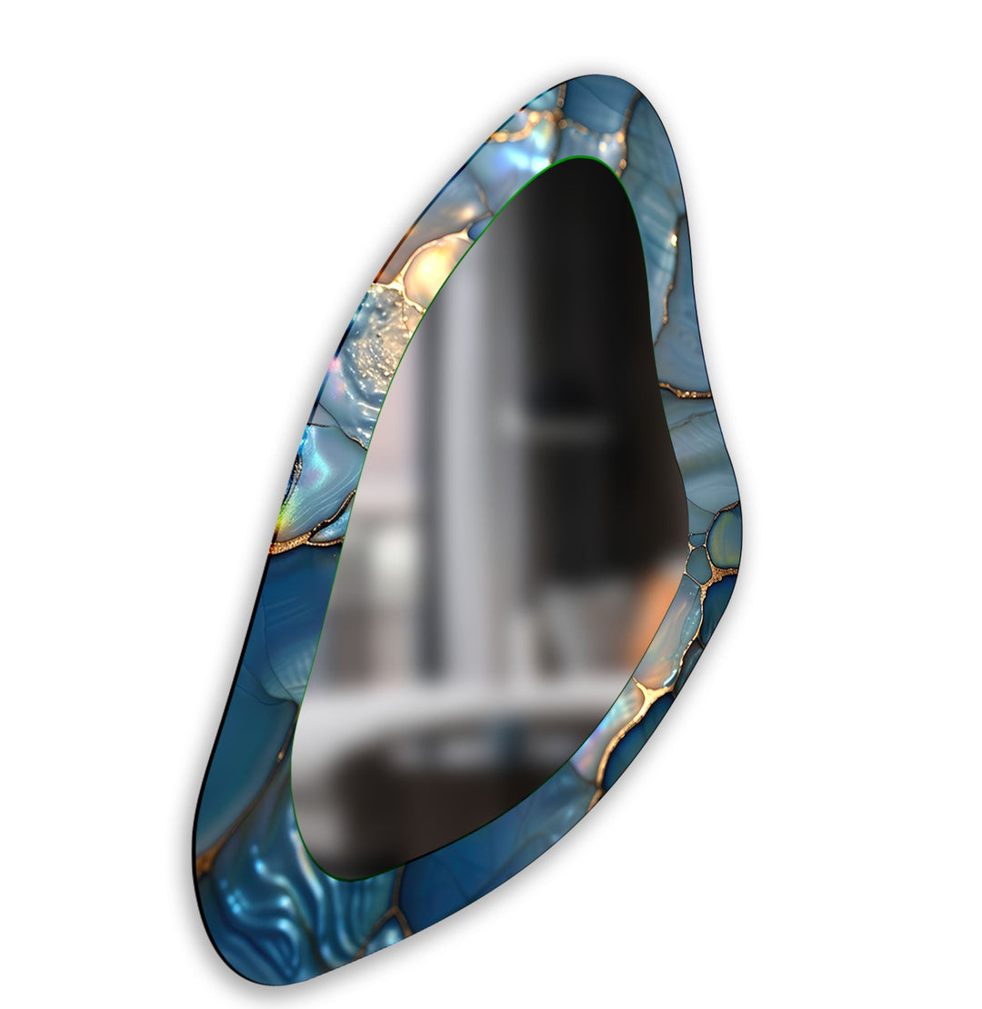 Blue Marbled Irregular Glass Wall Mirror