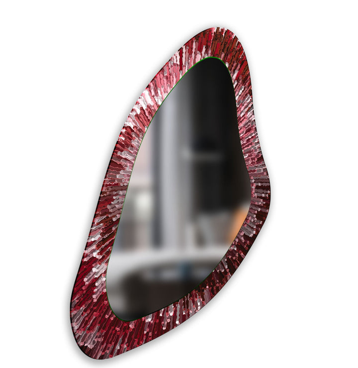 Red Asymmetrical Large Glass Wall Mirror