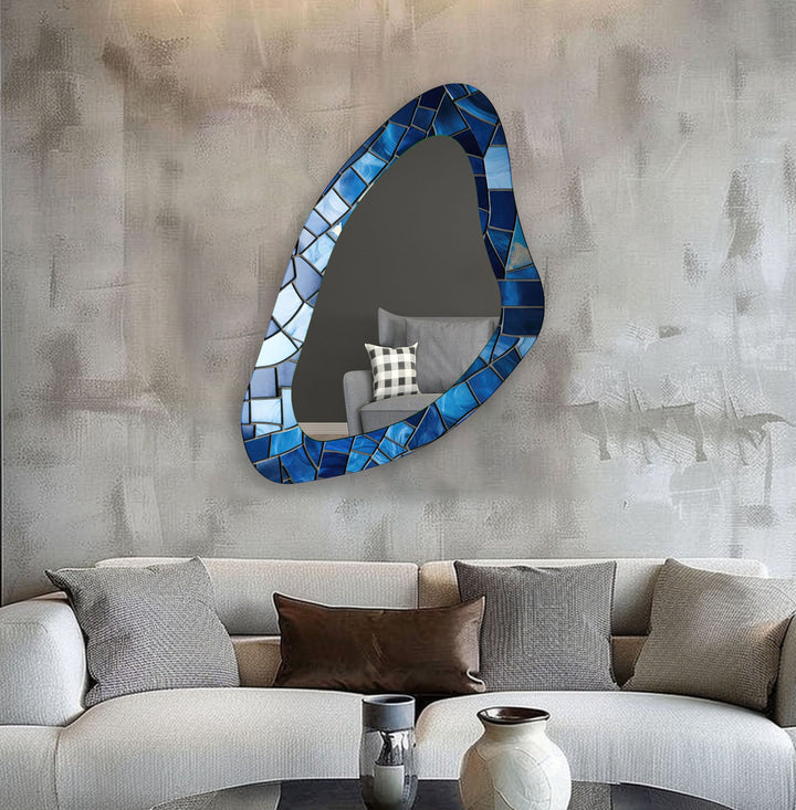 Blue Mosaic Accent Aesthetic Wall Mirror