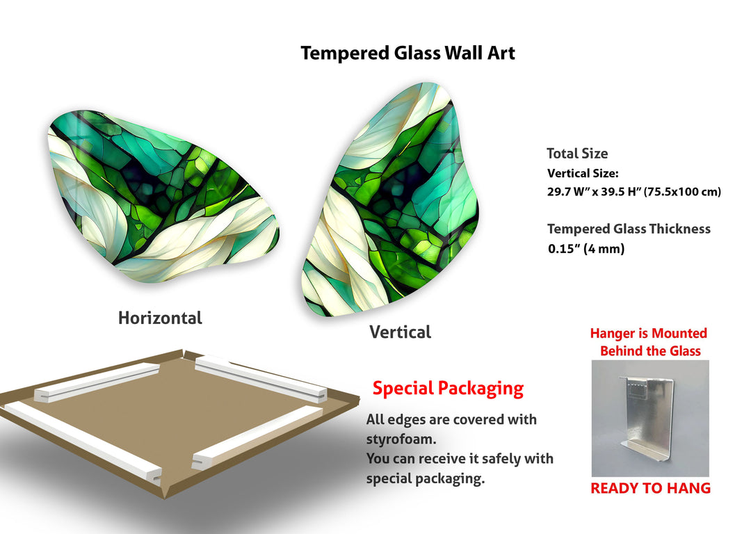 Green Stained Aesthetic Irregular Glass Wall Art, Glass Printing Wall Art, Print photos on glass
