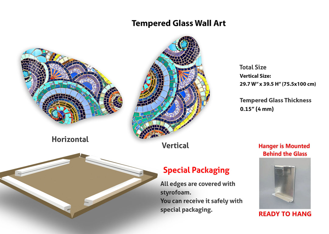 Aesthetic Mosaic Pattern Irregular Glass Wall Art, Glass Printing Wall Art, Print photos on glass
