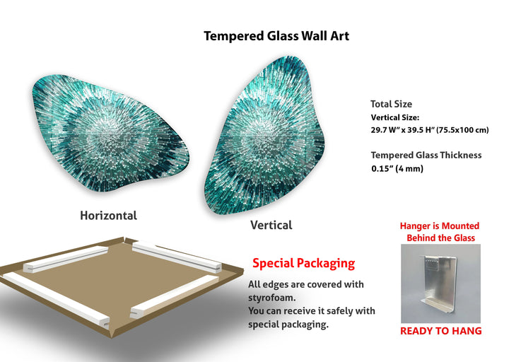 Abstract Turquoise Aesthetic Glass Wall Art, glass pictures for Wall, glass prints wall art
