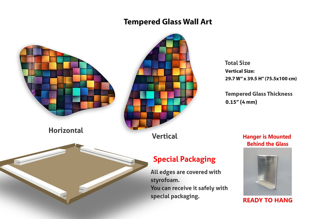 Abstract Colorful Blocks Aesthetic Glass Wall Art, glass image printing, glass prints from photos
