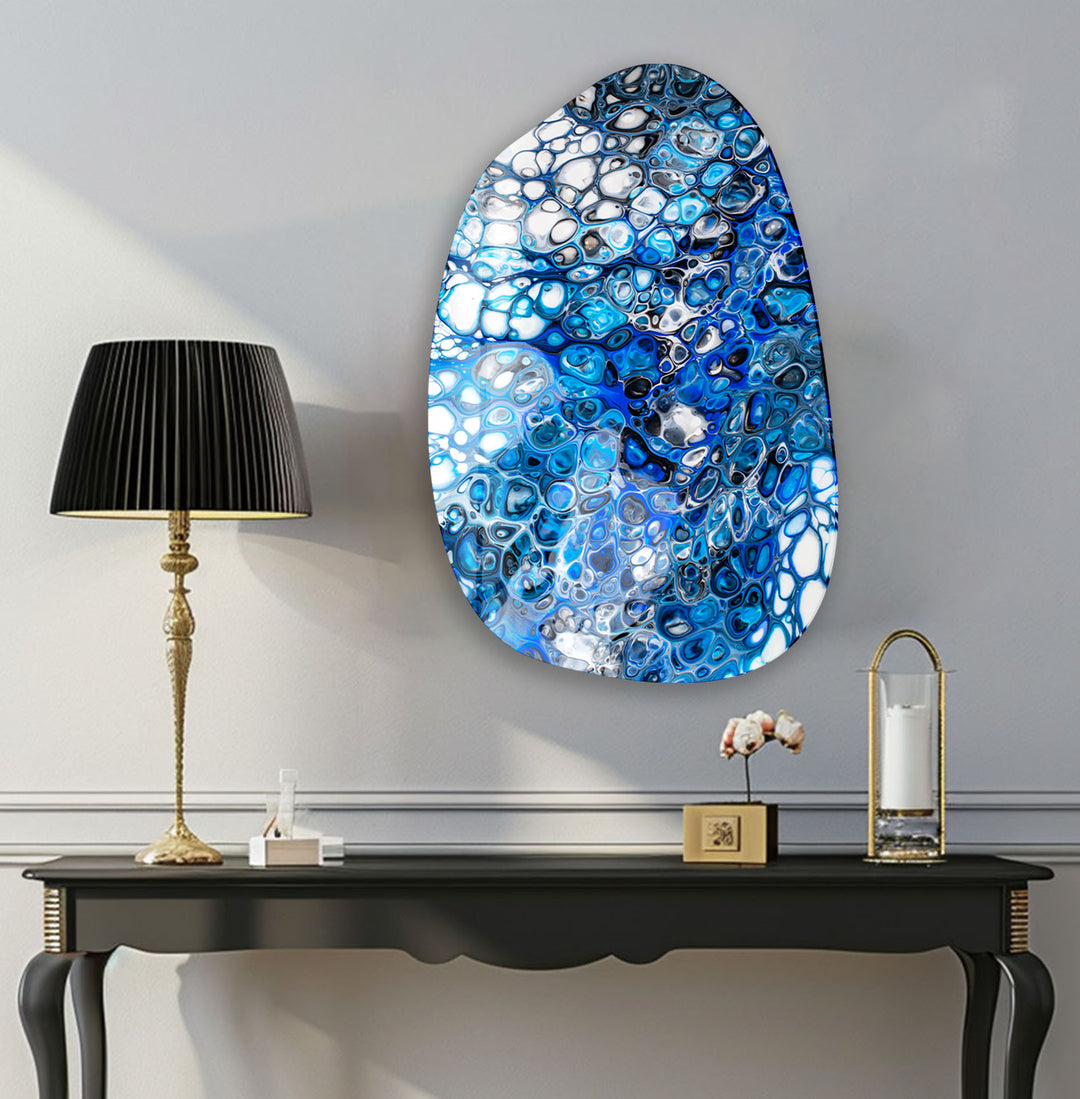 Blue Creative Abstract Aesthetic Glass Wall Art, glass art painting, glass art for the Wall
