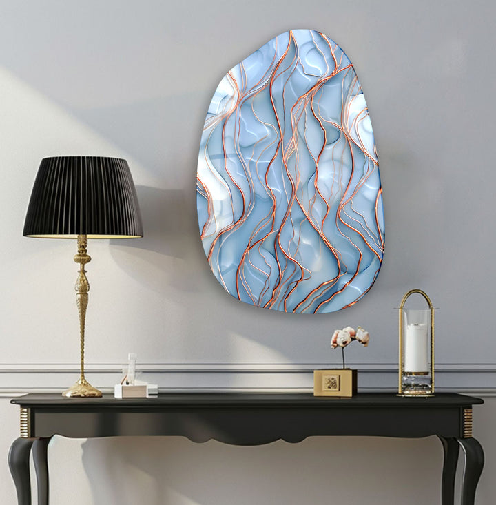 Abstract Blue Wawes Irregular Glass Wall Art, glass pictures for Wall, glass prints wall art
