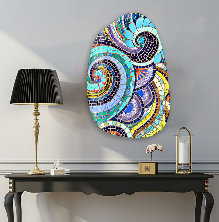 Passiflora Mosaics Asymmetrical Glass Wall Art, print picture on glass, Tempered Glass Wall Art

