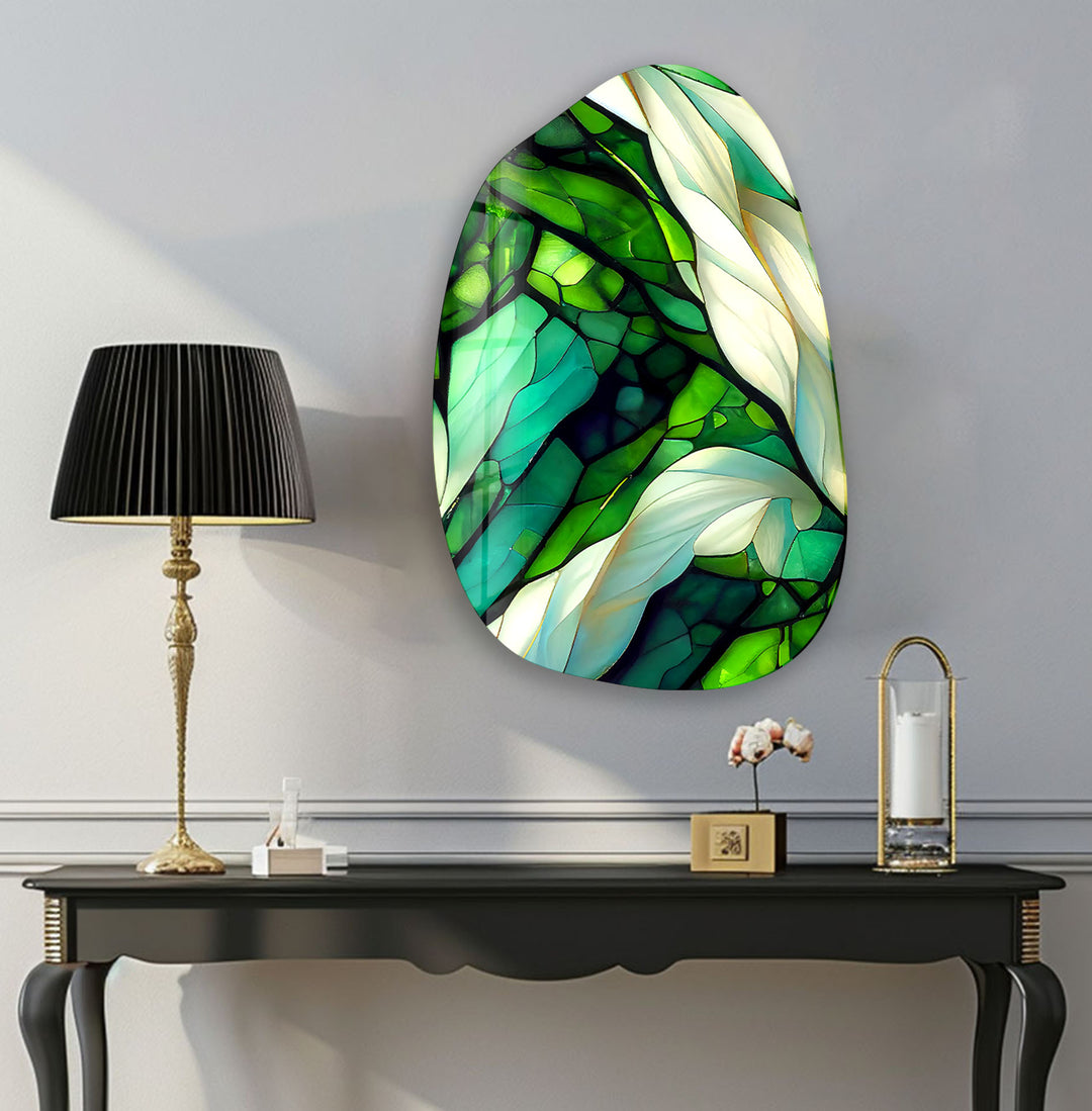 Abstract Green Stained Irregular Glass Wall Art, print picture on glass, Tempered Glass Wall Art
