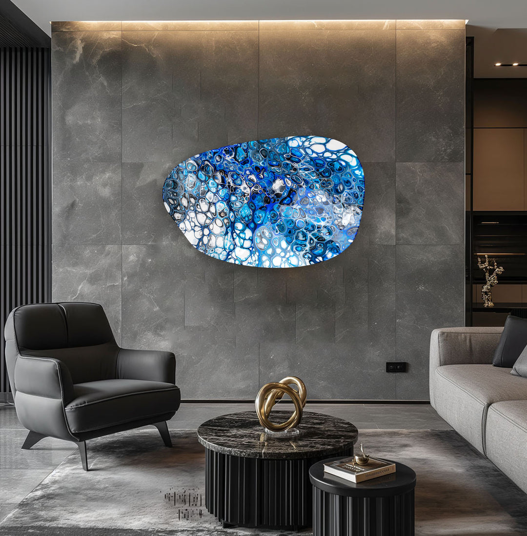 Blue Creative Abstract Aesthetic Glass Wall Art, Glass Printing Wall Art, Print photos on glass
