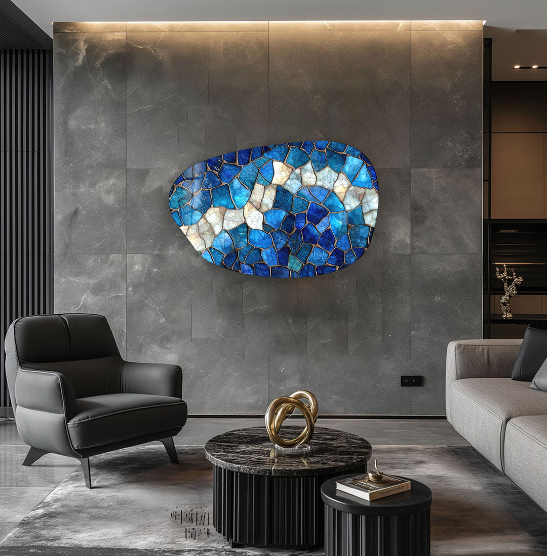 Decorative Blue Mosaic Aesthetic Glass Wall Art, custom glass pictures, glass art prints
