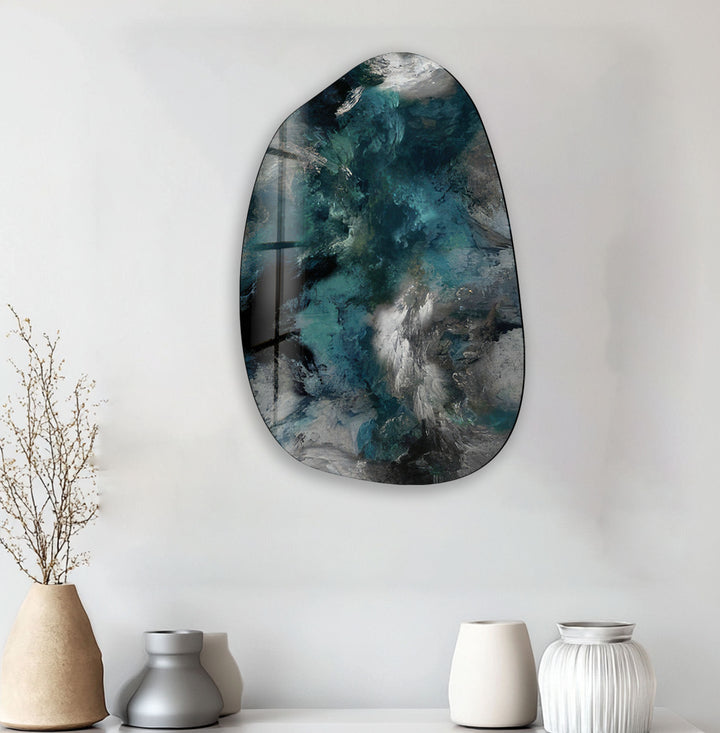 Modern Grey Abstract Irregular Glass Wall Art, custom glass photo prints, large glass prints
