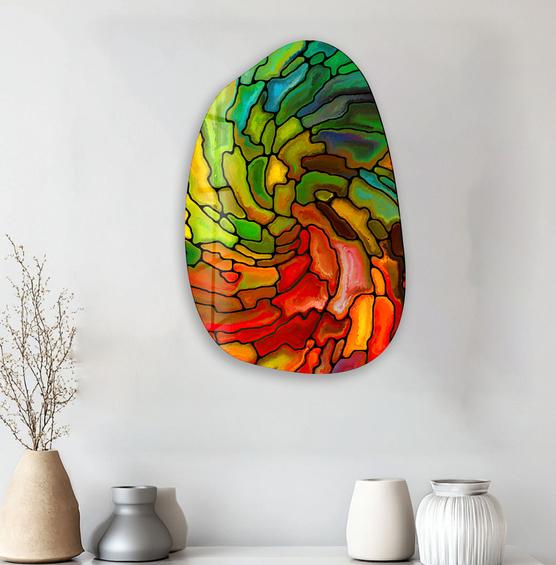 Green Stained Textures Irregular Glass Wall Art, print picture on glass, Tempered Glass Wall Art

