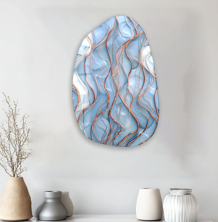 Abstract Blue Wawes Irregular Glass Wall Art, print on glass, glass printed photos
