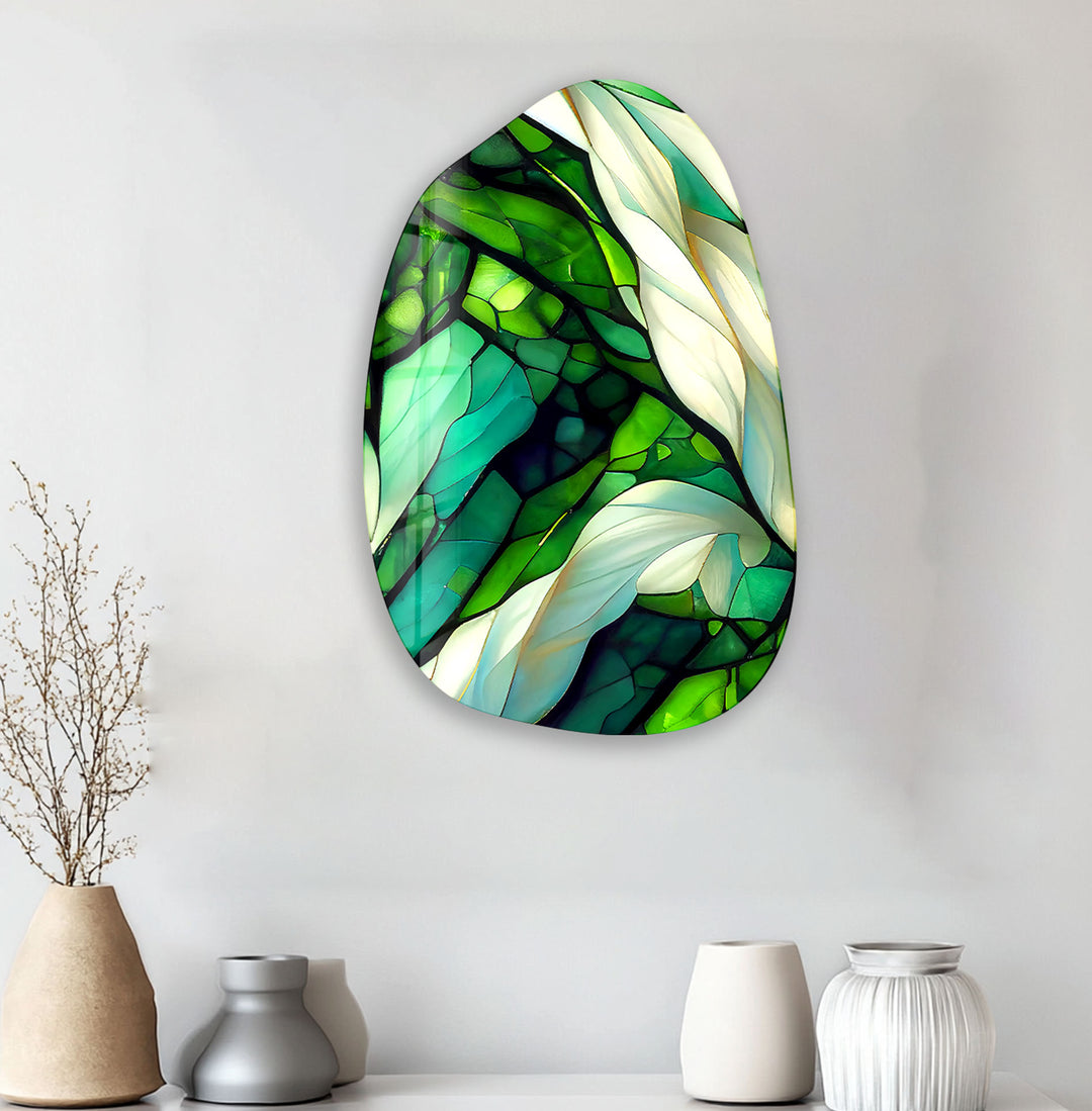 Abstract Green Stained Irregular Glass Wall Art, stained glass wall art, stained glass wall decor
