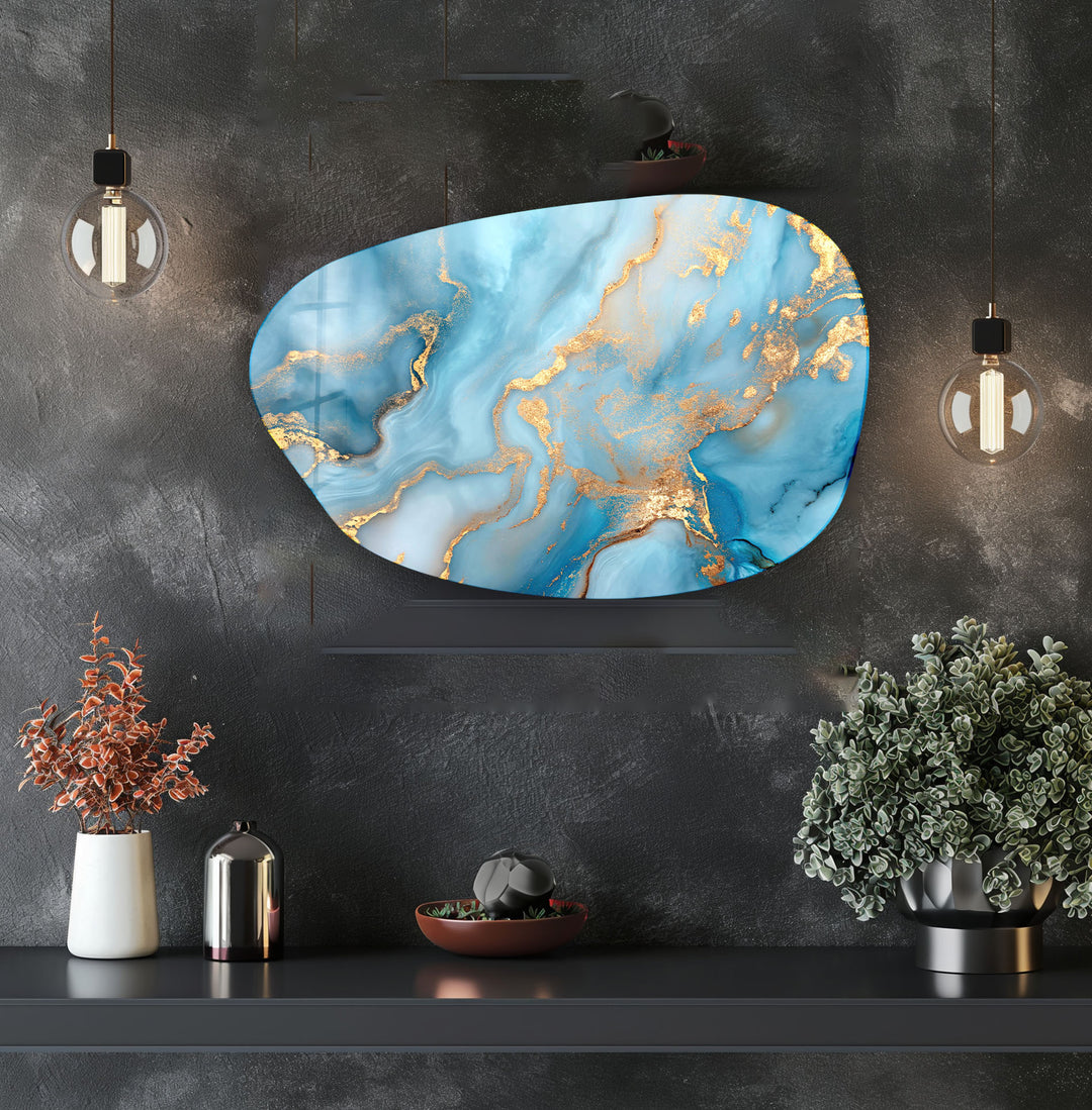 Gold Marble Asymmetrical Glass Wall Art, glass photo prints, glass picture prints
