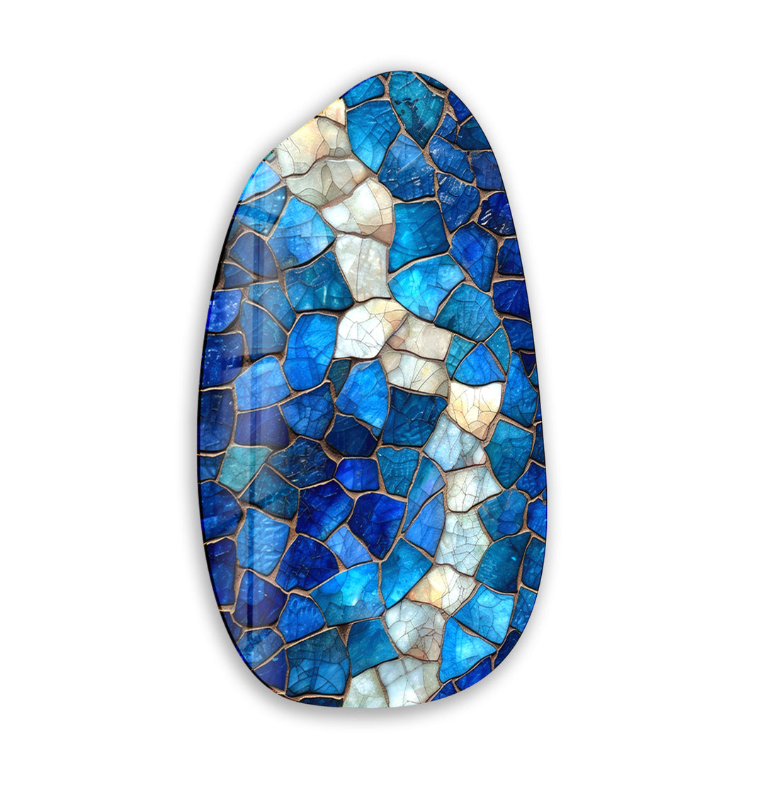 Decorative Blue Mosaic Aesthetic Glass Wall Art, glass image printing, glass prints from photos
