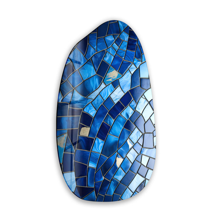 Blue Ceramic Tiles Irregular Glass Wall Art, glass image printing, glass prints from photos
