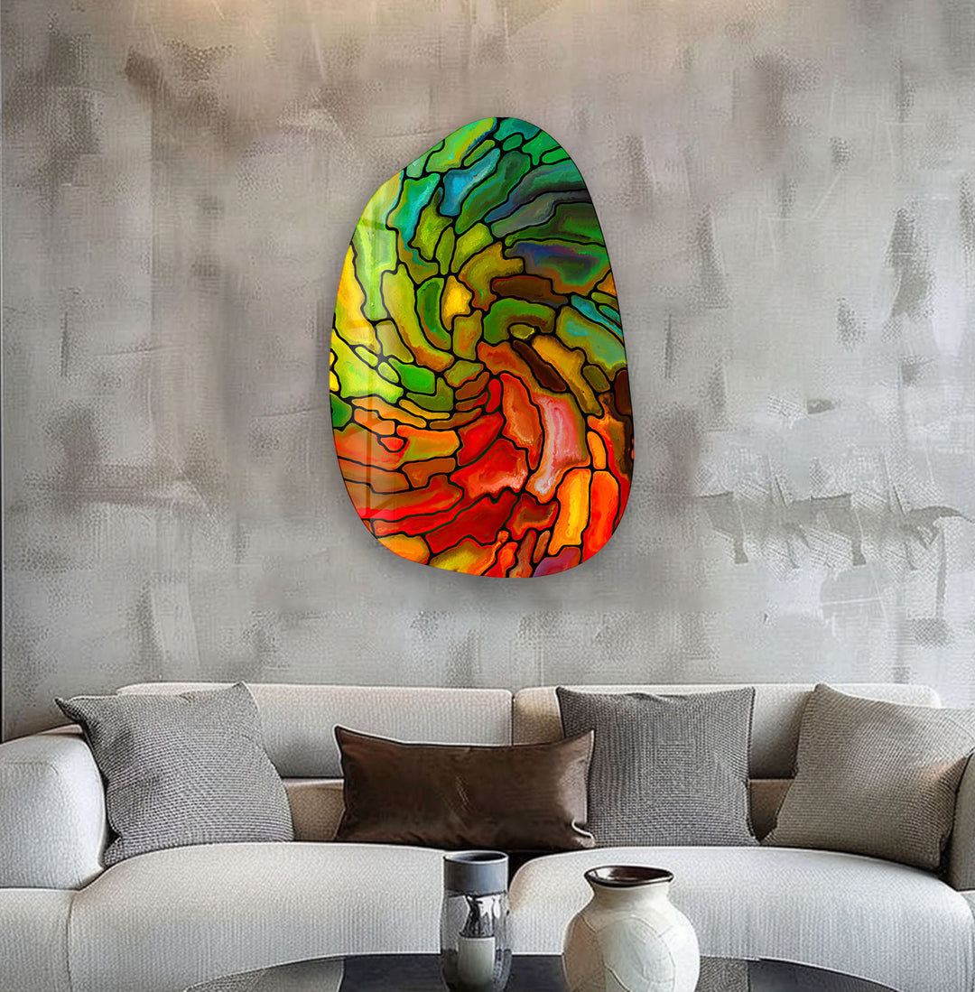 Green Stained Textures Irregular Glass Wall Art, glass art painting, glass art for the Wall
