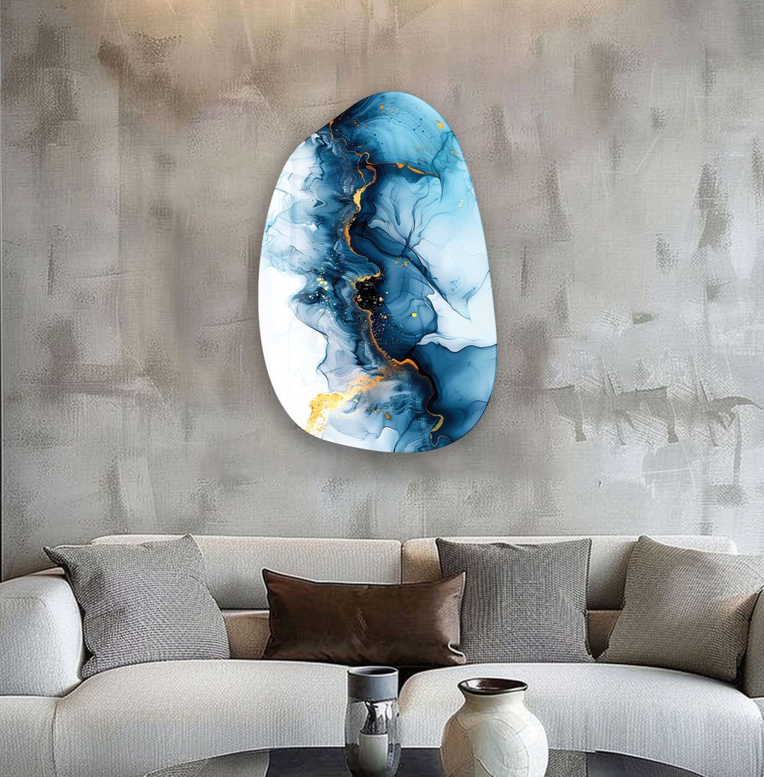 Abstract Blue Ink Aesthetic Glass Wall Art,  art glass wall art, glass wall art pictures
