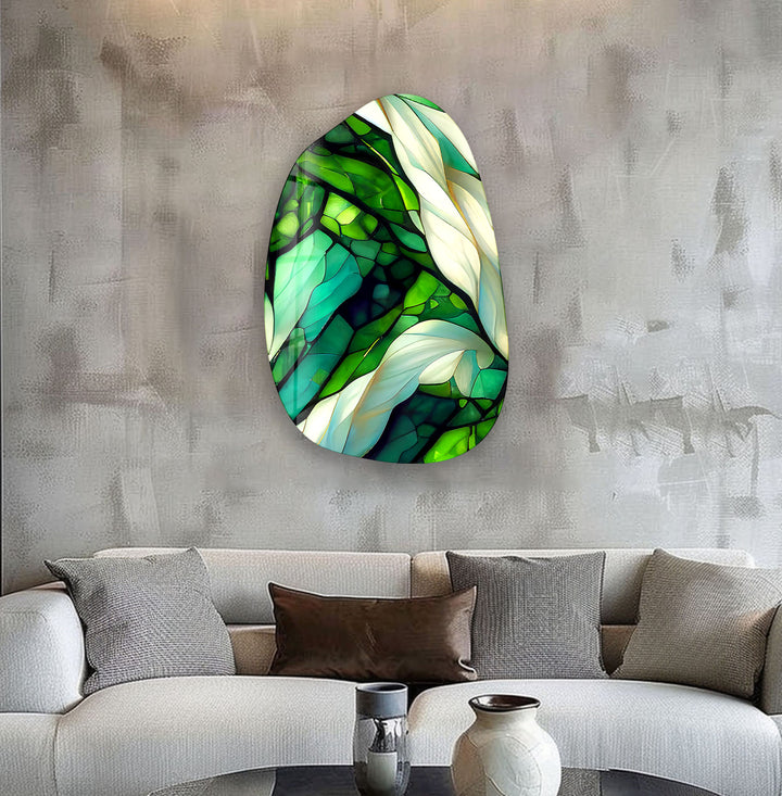 Abstract Green Stained Irregular Glass Wall Art, art glass wall art, glass wall art pictures
