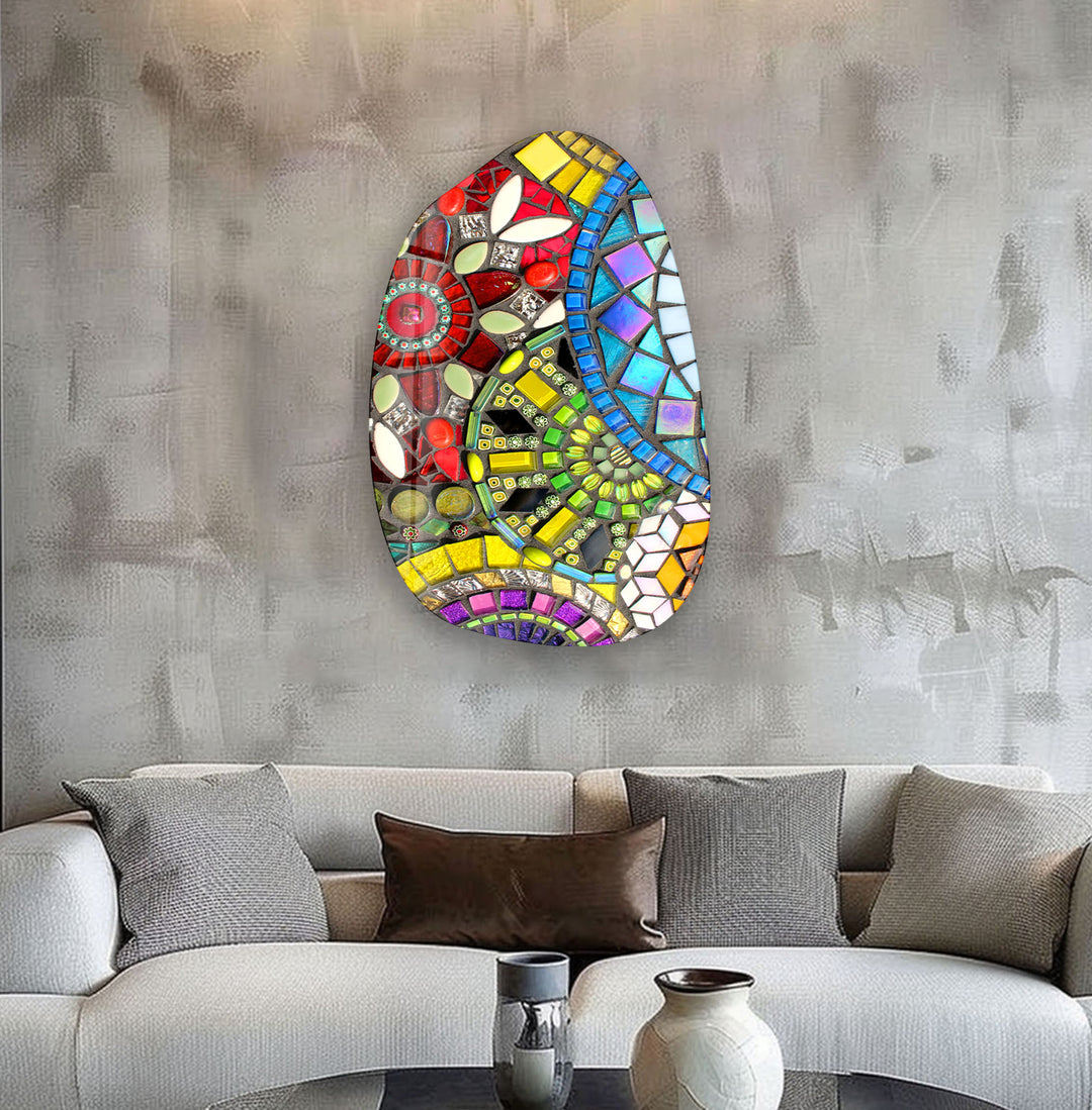 Decorative Yellow Mosaic Irregular Glass Wall Art, photo print on glass, prints on glass wall art
