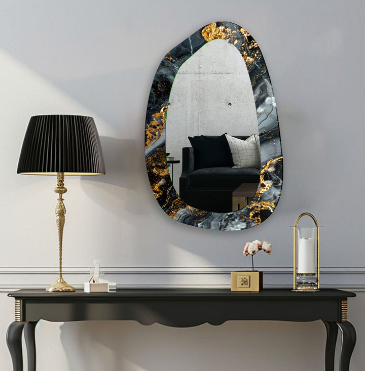 Gray & Gold Marble Bathroom Wall Mirror