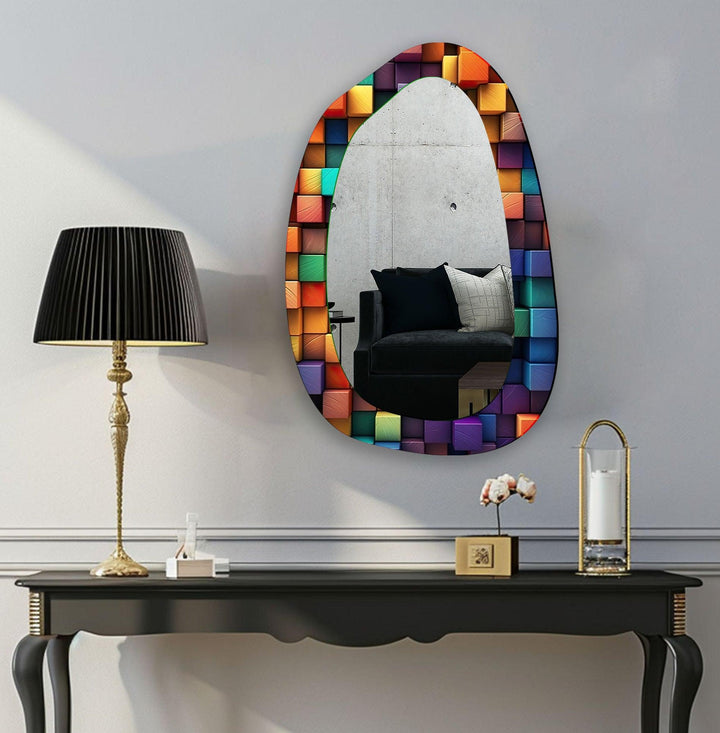 Colorful Cubes Asymmetrical Glass Wall Mirror