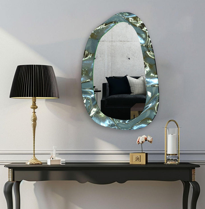 Green Abstarct Aesthetic Glass Wall Mirror