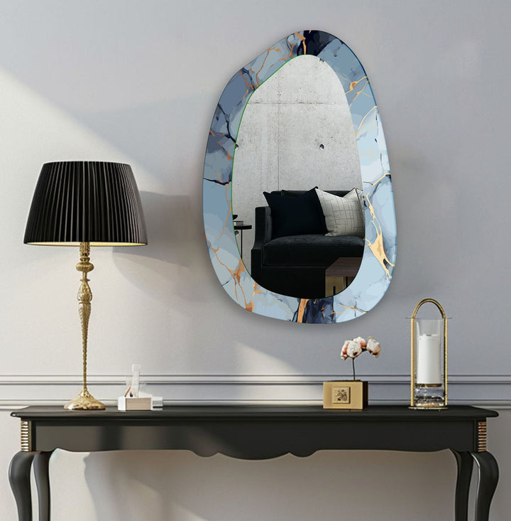 Blue & Gold Marble Bedroom Wall Mirror