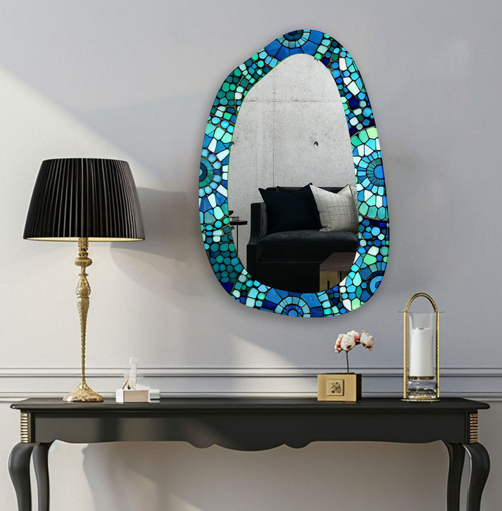 Green & Blue Mosaic Large Glass Wall Mirror