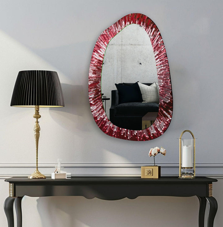 Red Abstract Enterway Glass Wall Mirror