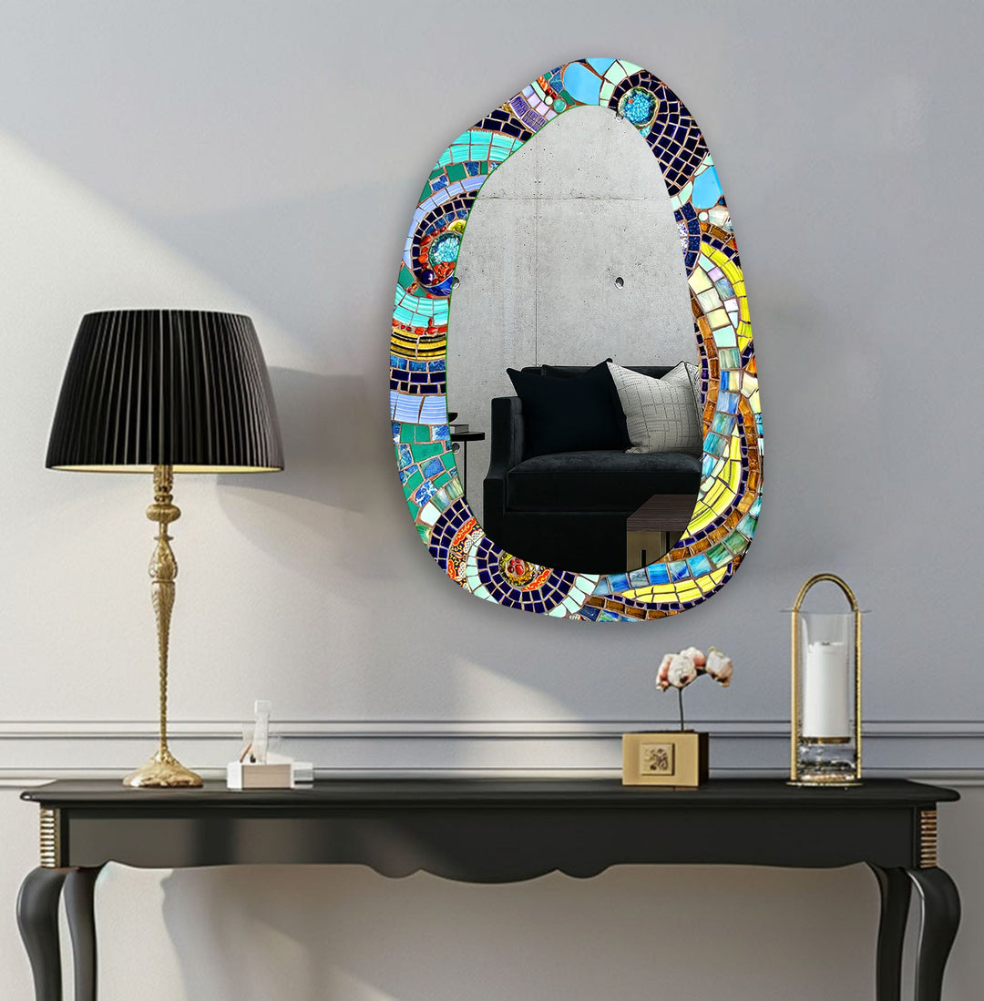 Turquoise Mosaic Large Glass Wall Mirror